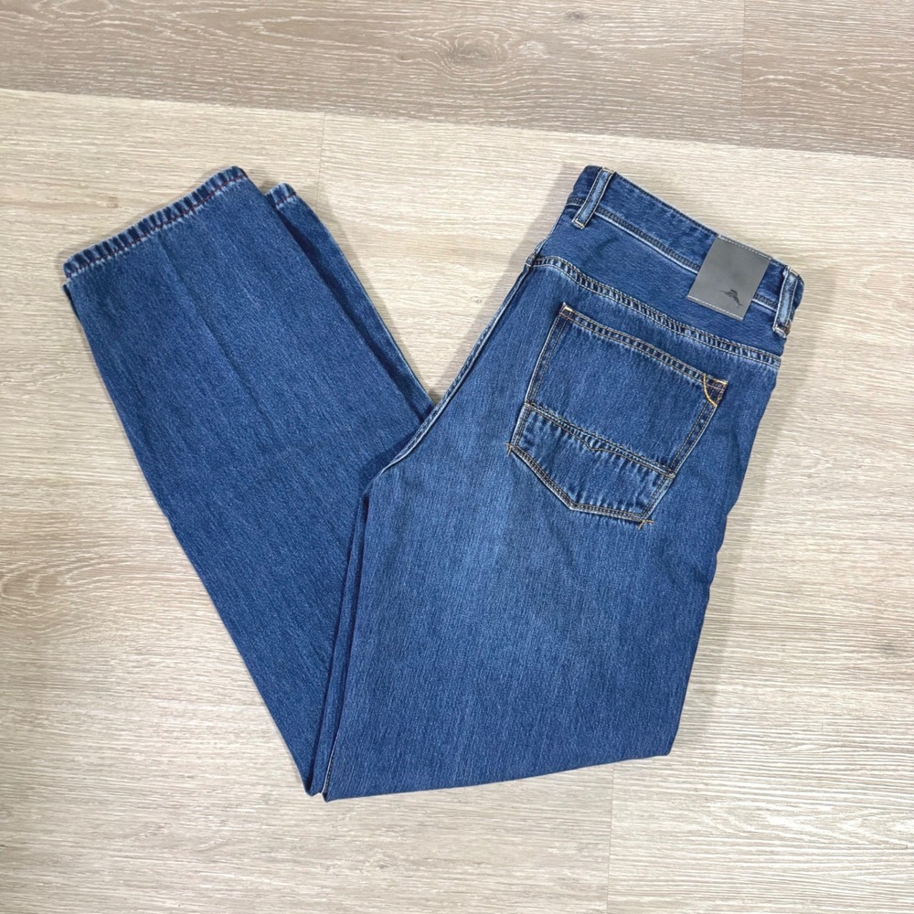 Tommy Bahama Jeans Mens 36x32 Blue Denim Straight Leg Marlin Logo Casual
